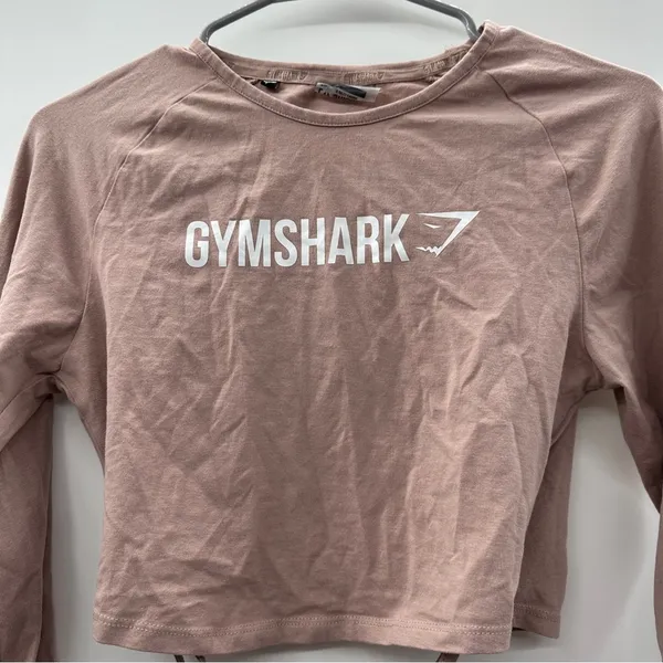 Gymshark Pink Beige Cropped Ruched Tie Up Ribbon Long Sleeve Top‎ Size M - Image 4