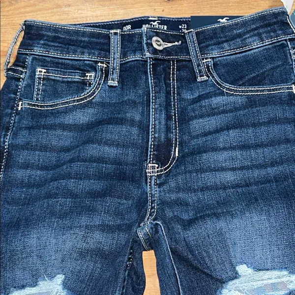Hollister Dark Blue High Rise Super SkinnyJeans Distressed Size 00R 23W - Image 5
