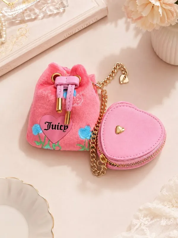 Juicy Couture Cherry Micro Bag Heart Coin Purse Charm Set Pink NWT - Image 2