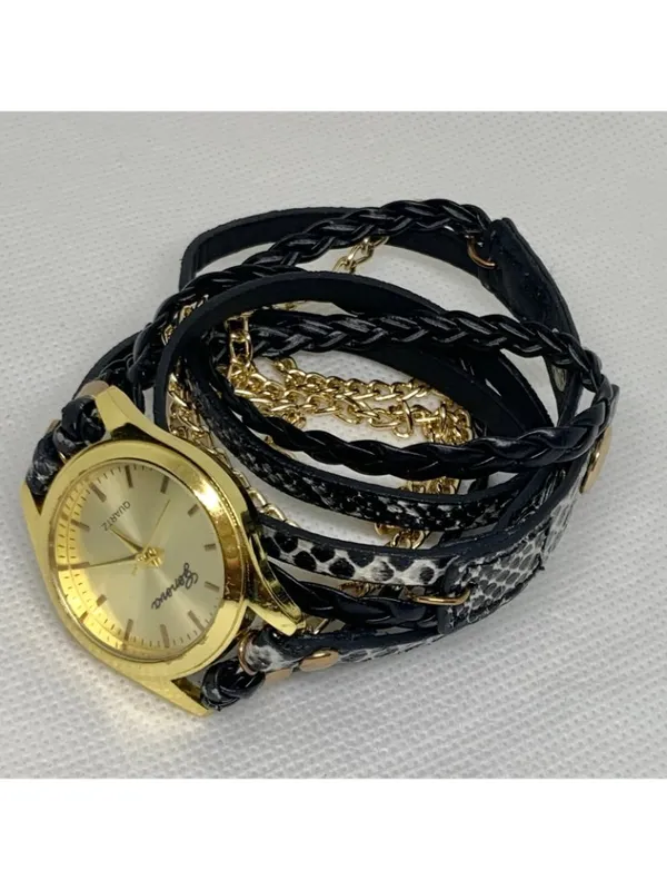 Geneva Women's Gold Toned black Wrap Around band watch 28mm up to 6.5” running - Image 3