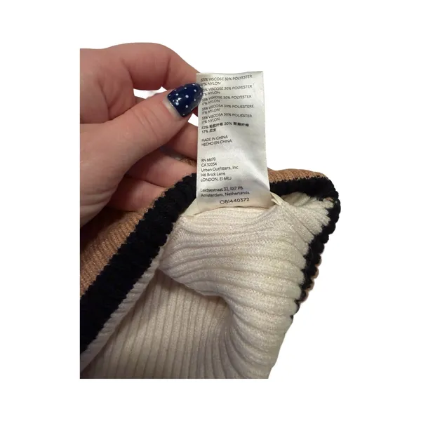 Maeve by Anthropologie Ribbed Colorblock Beanie Cream Black Brown One Size - Image 4