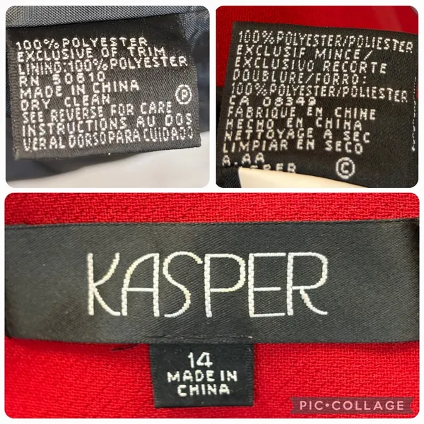 Kasper Womens 14 Blazer Red Longline Jacket Black Pick Stitch Collarless Career - Image 7