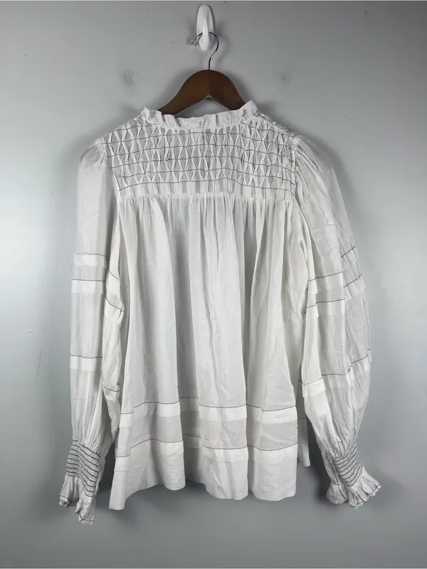 By Anthropologie Long-Sleeve Airy Babydoll Blouse white black size large - Image 8