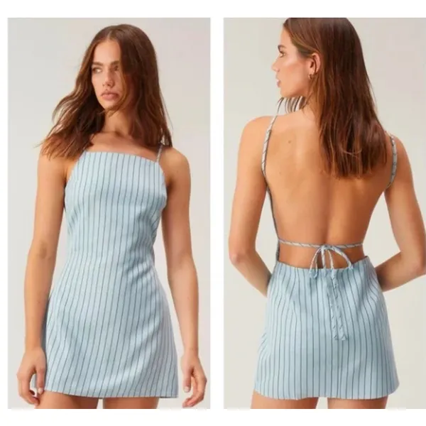 Nasty Gal Pinstripe‎ Twill Tailored Strappy Mini Dress Size 4 - Image 2
