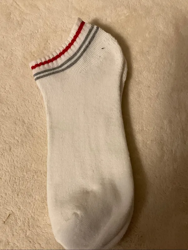 Women's White Ankle Sock with Red and Gray Stripe Detail - Image 2