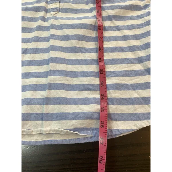Old Navy Top Womens Medium Blue Striped Oxford‎ Popover Tunic Coastal Preppy - Image 12