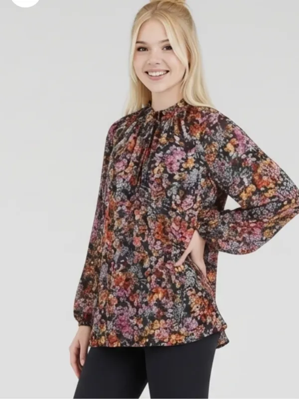 H&M floral longsleeve top size small - Image 2