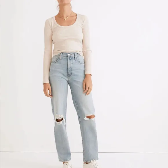 Madewell The Perfect Vintage Straight Denim Jeans Women’s 25 Danny Wash Knee Rip - Image 5