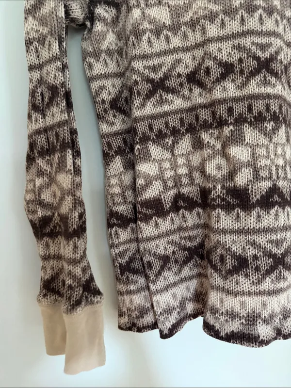 Ralph Lauren Brown & Beige V-Neck Hooded Patterned Sweater - Image 3