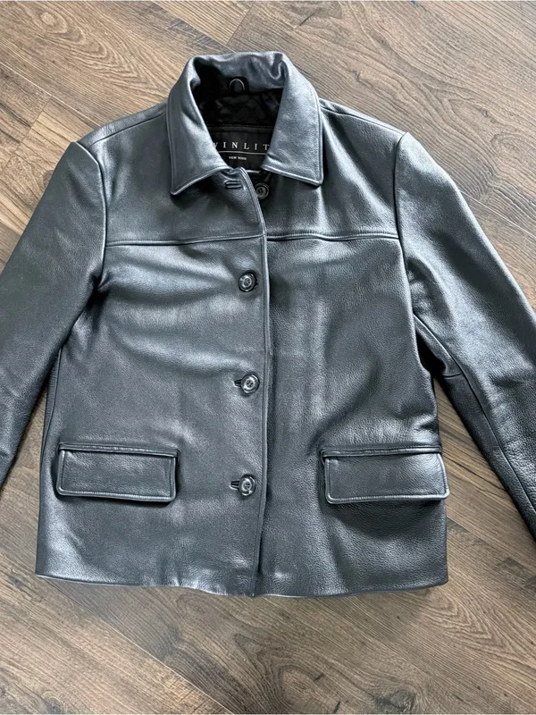 90s Vintage Women’s Black Leather Coat Medium Winlit New York - Image 6