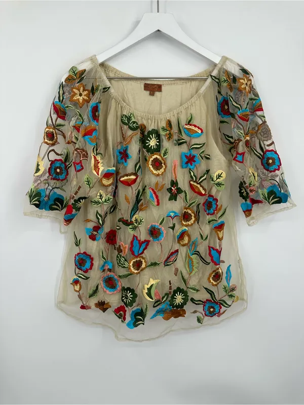 Scully Floral Boho Embroidered Blouse Size Large Whimsical Fairycore - Image 7