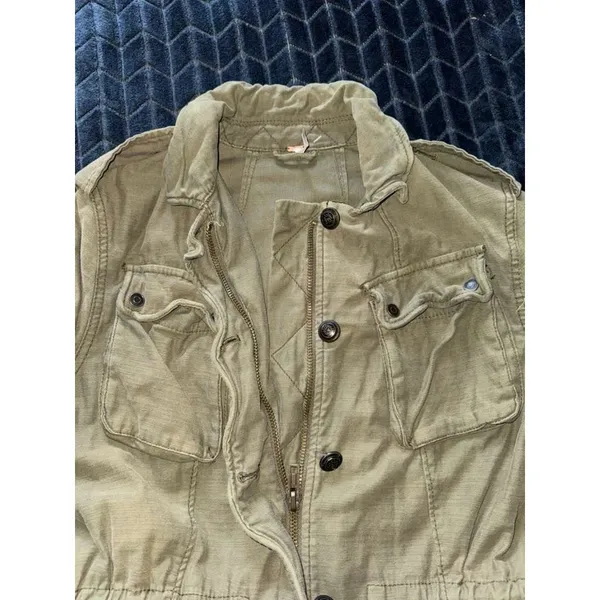 Free People Not Your Brothers Surplus Army Green Full Zip Jacket Size‎ Small - Image 3