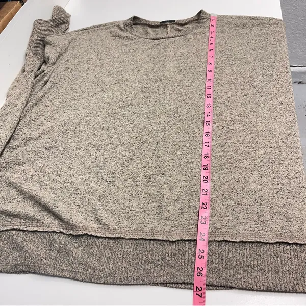 JODIFL sweater oversized heathered tan crew‎ neck sweater side slit ribbed M L - Image 6