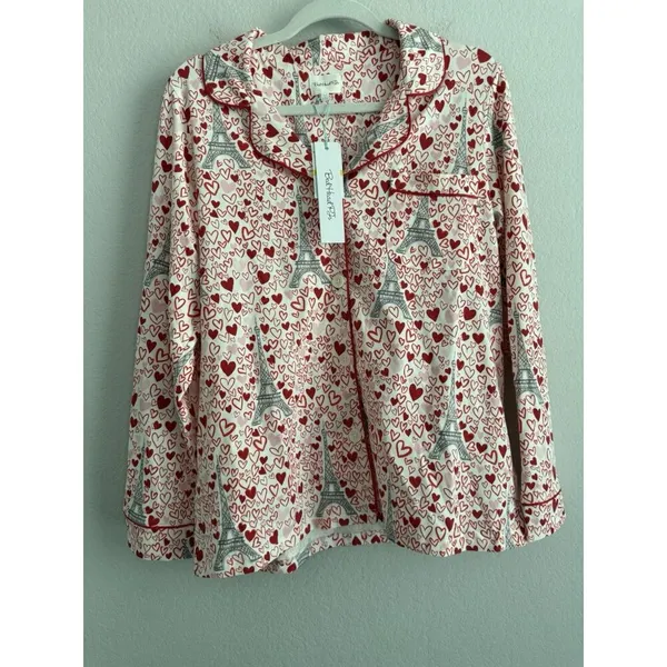 BedHead Women's Long Sleeve Button Down Pajama Top Heart Eiffel Notch Size M NEW - Image 10