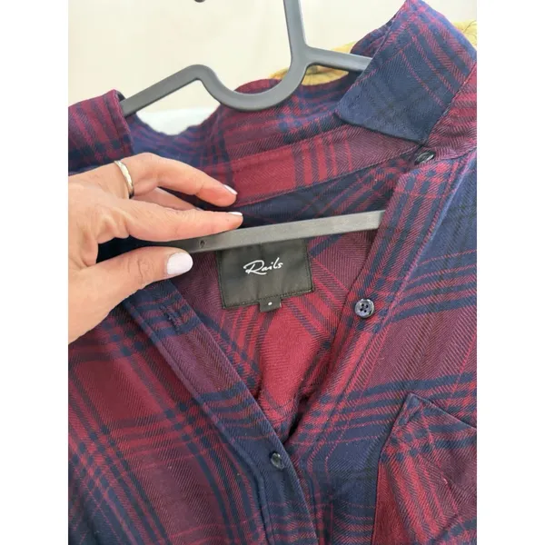 Rails Long Sleeve Plaid Button Front Shirt Dress in Red and Black SZ S 1991 - Image 9