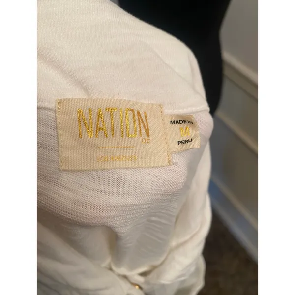 Nation Ltd The Desta Femme Button Up Top in Optic White w Gold Accents Cotton - Image 7