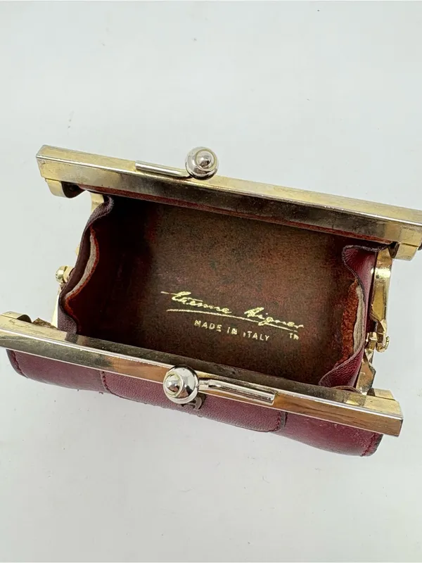 Etienne Aigner Burgundy Leather Kisslock Clutch Coin Purse Lipstick Bag Italy - Image 7