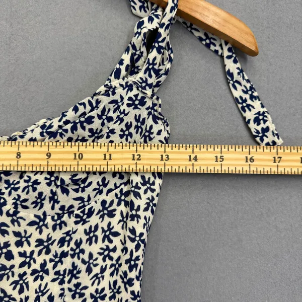 Reformation Christine Dress Navy Floral Tie Strap Mini Dress Size 6 USA Made - Image 3