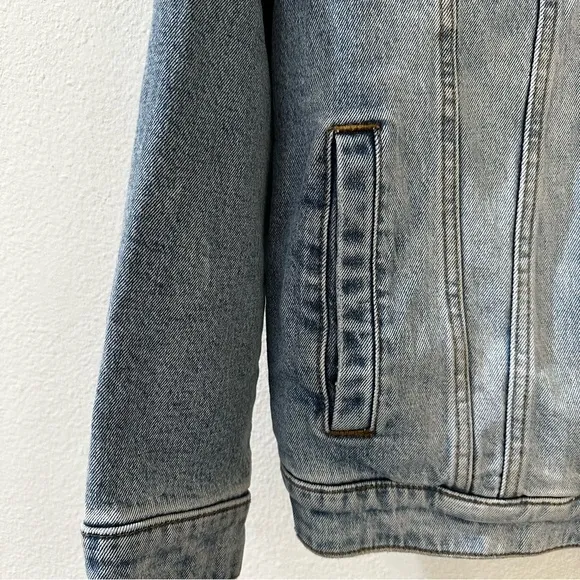 Abercrombie‎ & Fitch Denim Trucker Jacket Sherpa Collar Size Small Blue - Image 5