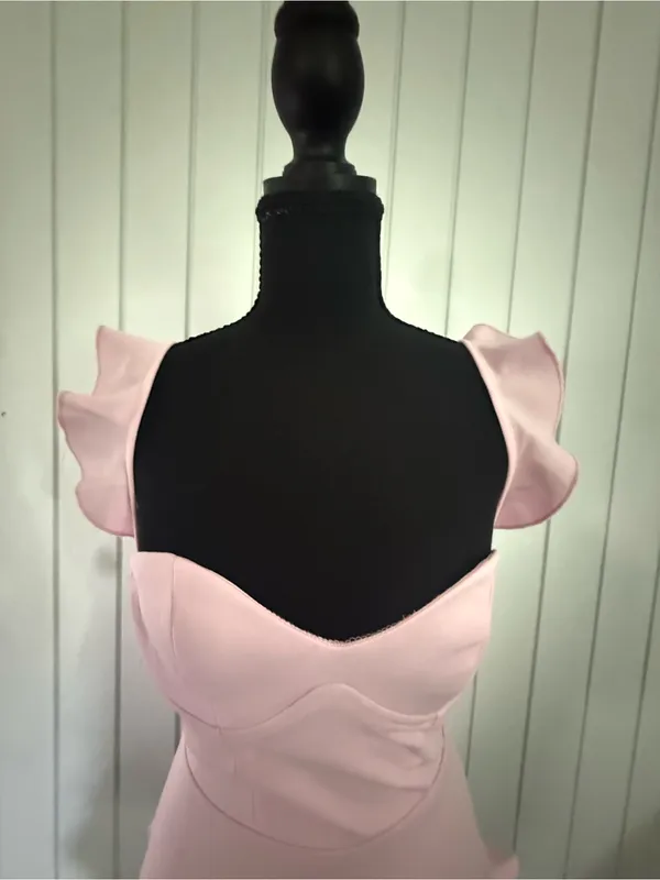 Lucy in the Sky Pale Pink Lace-Up Ruffle Back Dress - Image 5