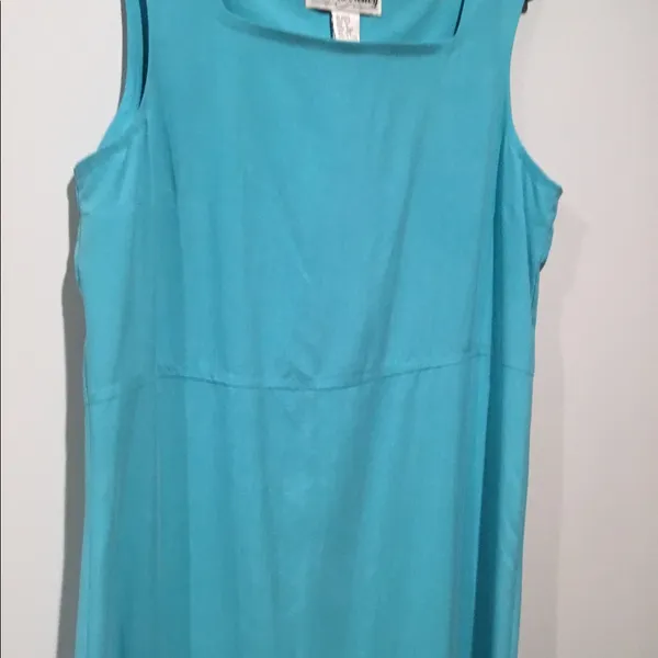 Victoria Holley Vintage 80s Sky Blue Silk Square Neckline Shift Dress - Image 3