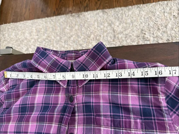 L.L.Bean purple plaid fleece-lined flannel shirt jacket Women’s Size M Medium - Image 12