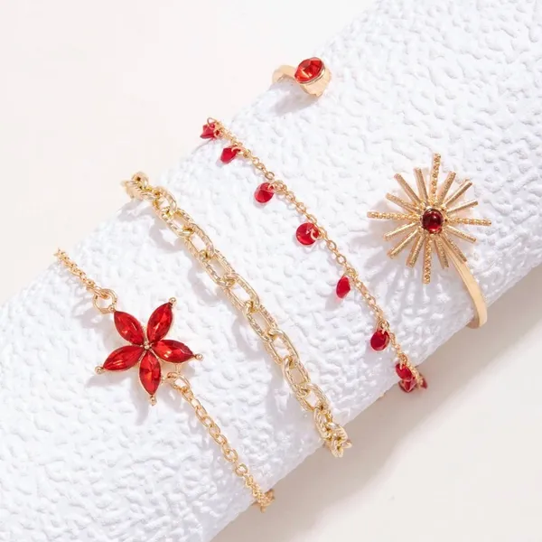 Set 4pcs Adjustable Bracelets Chain Crystal Red Sun Flower Boutique - Image 2