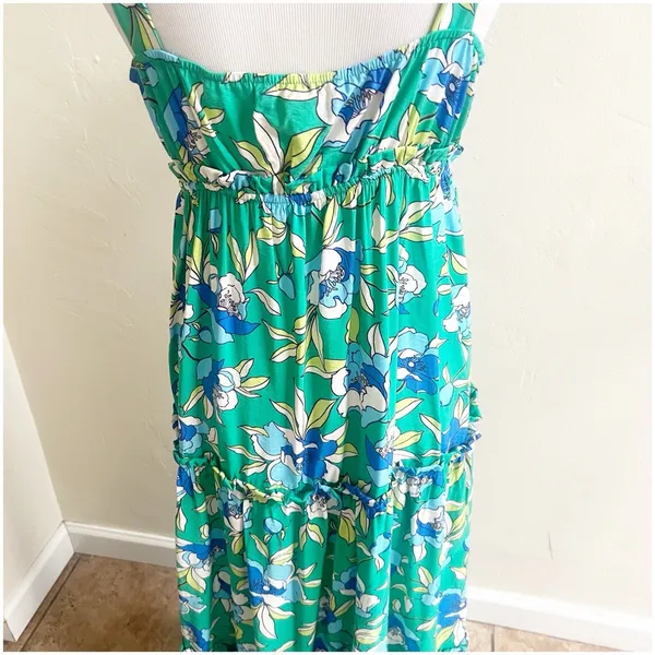 Monteau Los Angeles Floral Tiered Maxi Dress Green Size Large V-Neck Bohemian - Image 10