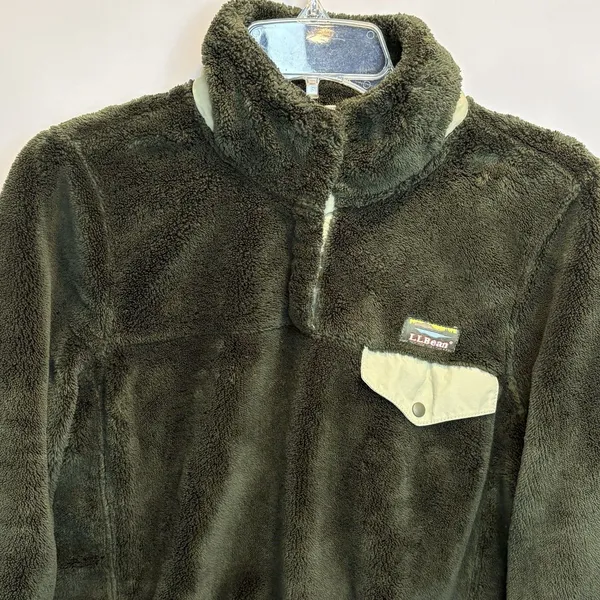 LL Bean Women Sweater Medium Green High Pile Fleece Pullover Sweatshirt Outdoors - Image 2