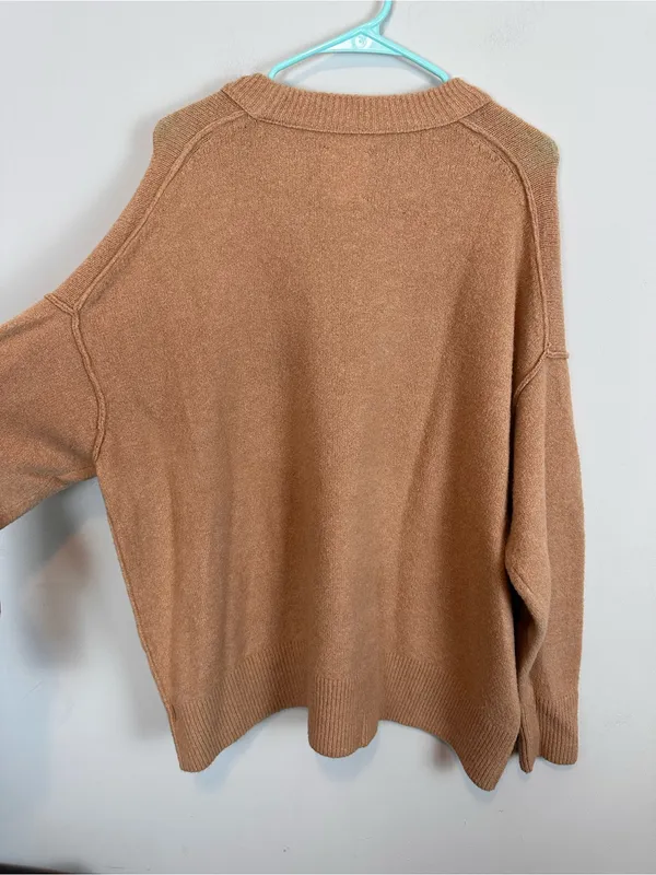 Aerie Oversized Crew Neck Sweater Camel Brown Large - Image 7