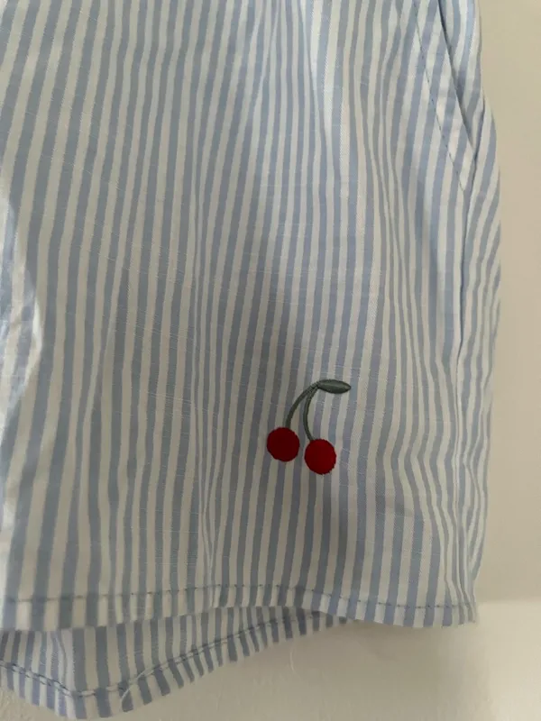Blue White Striped Cherry Pajama Shorts Womens Small Cotton Coquette Coastal - Image 2