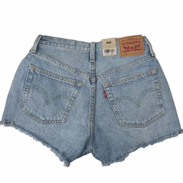 New Levi’s 501 Original High Rise Light Wash Denim Shorts Raw Hem Size 26 - Image 3