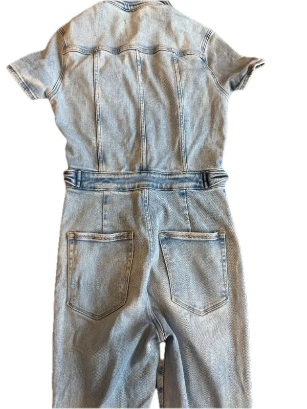 Good American Light Wash Coverall Jumpsuit Utility Sleeve Chambray Large Women's - Image 11