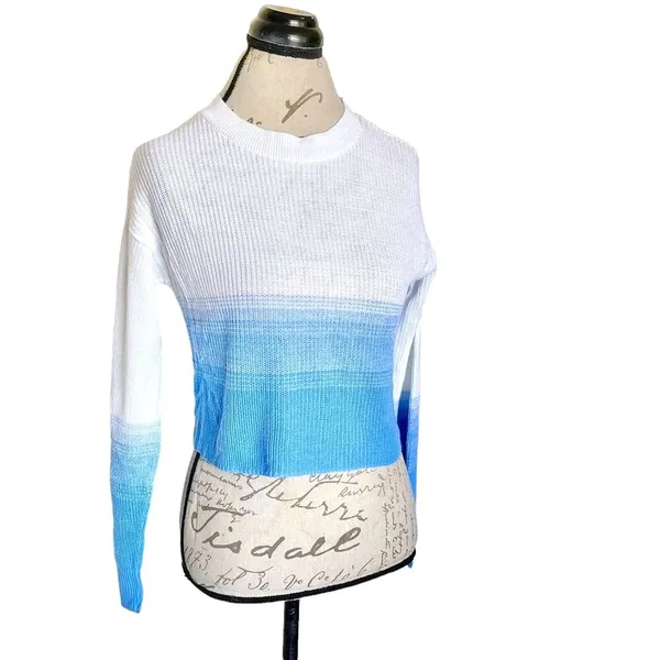 Abound Womens Sweater Ombre Sz XS Long Sleeve Knit Blue White Soft Girl Ribbed - Image 3