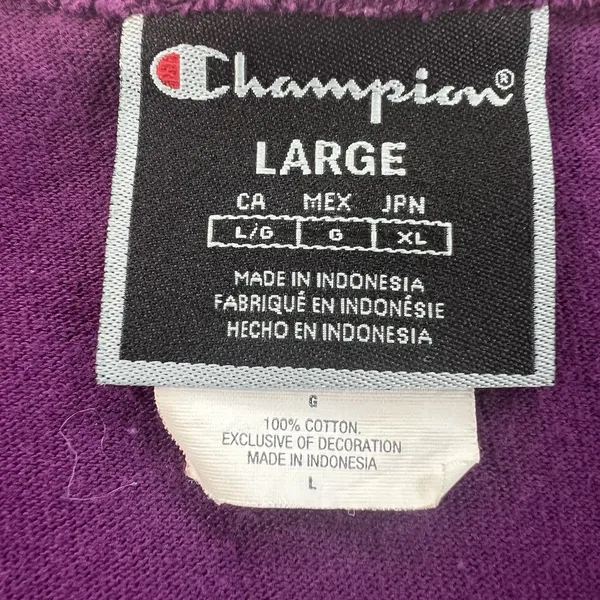 Champion T-Shirt Women's Large Short‎ Sleeve Crop Top Purple All Over Logo Print - Image 4