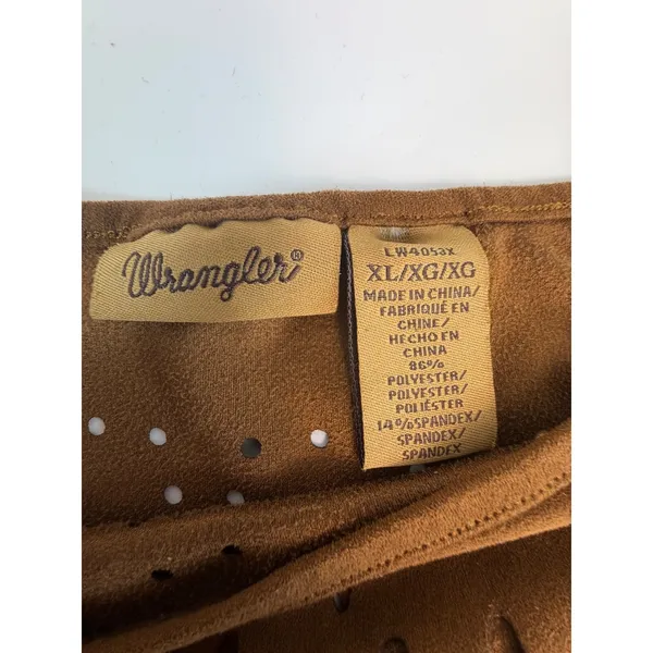 Wrangler Womens Faux Suede Laser Cut Fringe Poncho Brown XL LW4053X - Image 4