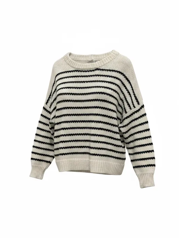 Pink Clover Cream & Black Striped Scoopneck Sweater - Image 2