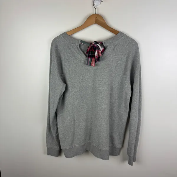 Crown & Ivy Gray Plaid Bow Tie Back Sweatshirt Large Cozy Fall‎ Holiday Pullover - Image 3