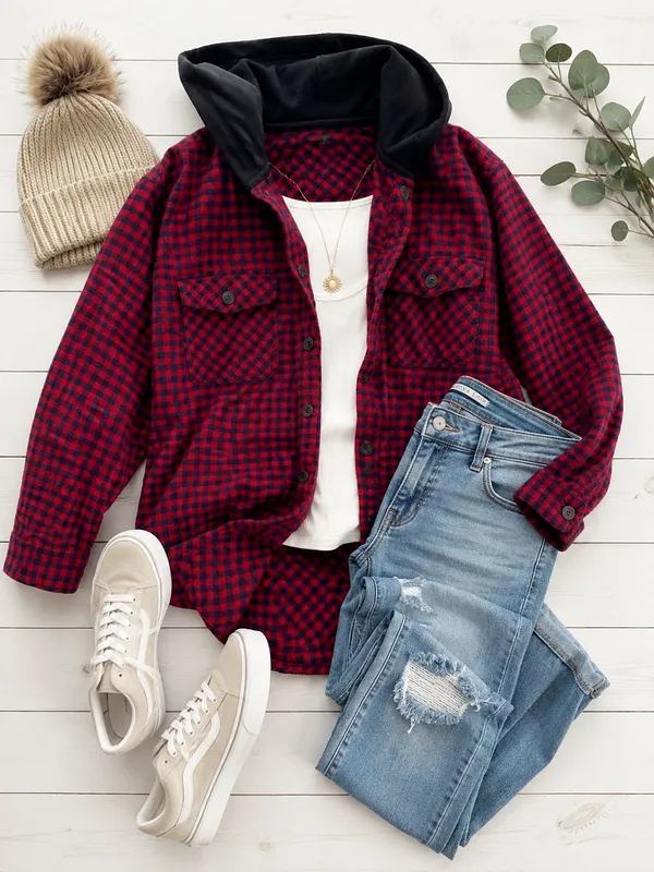 Eddie Bauer Red Plaid Shirt Medium - Image 2