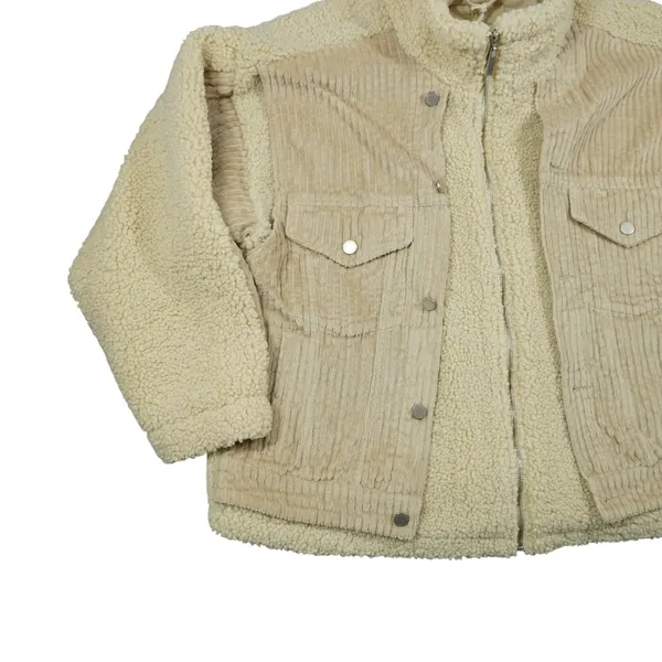 BLANKNYC‎ Women's Large Sherpa Corduroy Mixed Media Jacket Tan Cream Cozy City - Image 3