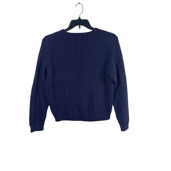 Lauren Ralph Lauren Cable Knit Sweater Deep Purple Cotton Crewneck Logo Preppy - Image 2