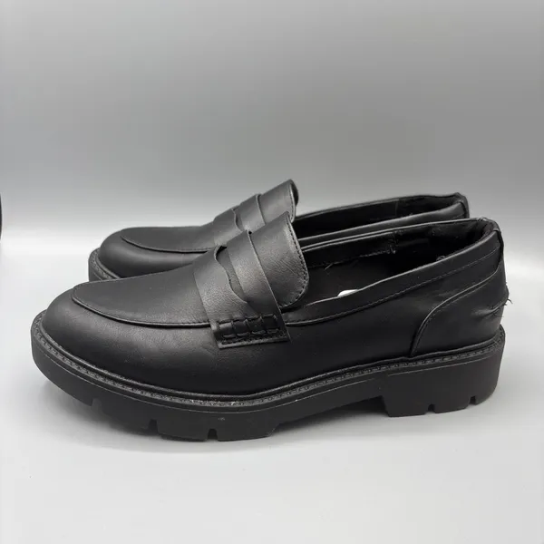 A New Day Chunky Penny Loafers Size 9.5 Black Faux Vegan Leather Dark Academia - Image 6