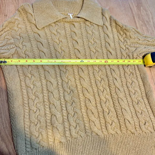 Free People Mustard Yellow Cable Knit Collared Pullover Sweater Women's Size XS‎ - Image 6