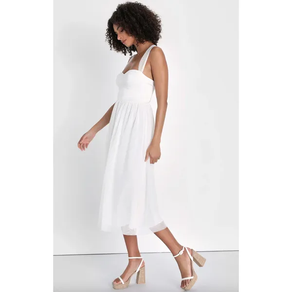 Lulus Twirling For You Ivory Lace-Up Bustier Tulle Midi Dress A Line Large NWT - Image 3