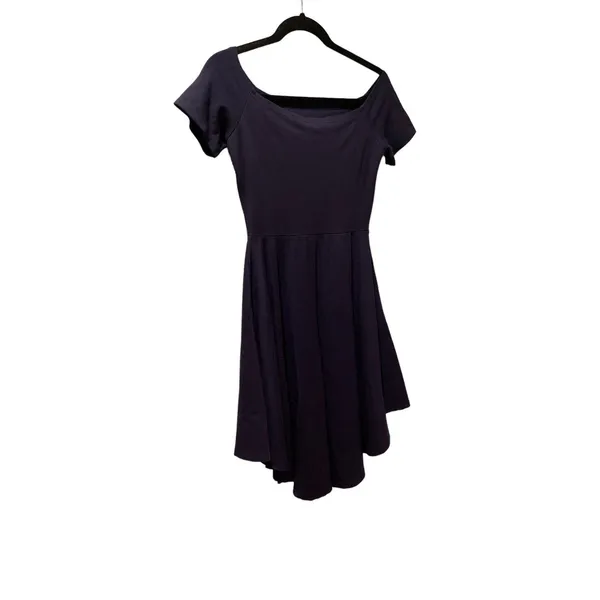 Sarin Mathews Off The Shoulder Dress Short Sleeve Navy Blue Asymmetrical Small - Image 4