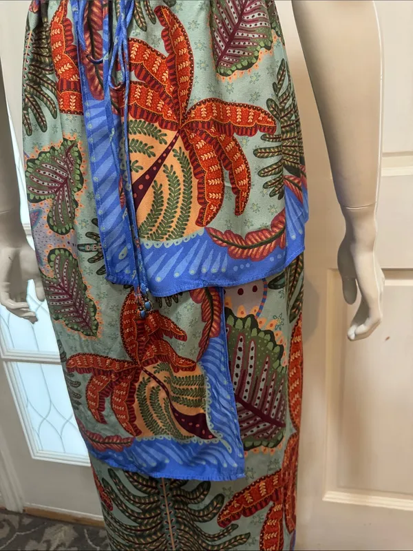 Farm Rio Viscose Sleeveless Tropical Print Blue Maxi Dress Size Small - Image 13