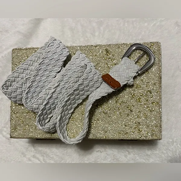 Ralph Lauren White Braided Cord Belt Silver Buckle Trim Size 44 inches - Image 3
