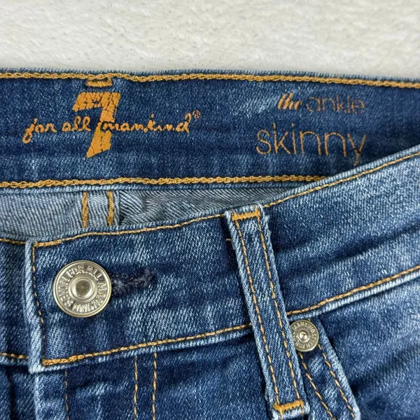7 For All Mankind The Ankle Skinny‎ Jeans Distressed Blue Medium Wash 26 USA - Image 3