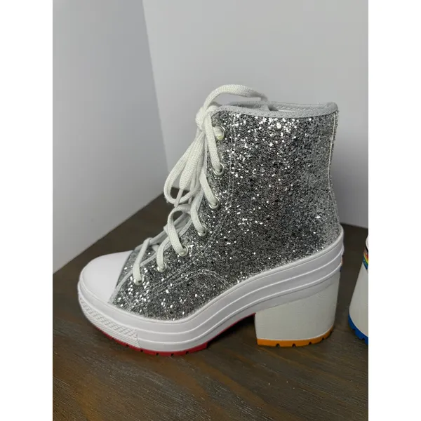 Converse Chuck 70 De‎ Luxe Heel Pride Silver Glitter Platform Boots W 7.5 M 5.5 - Image 5