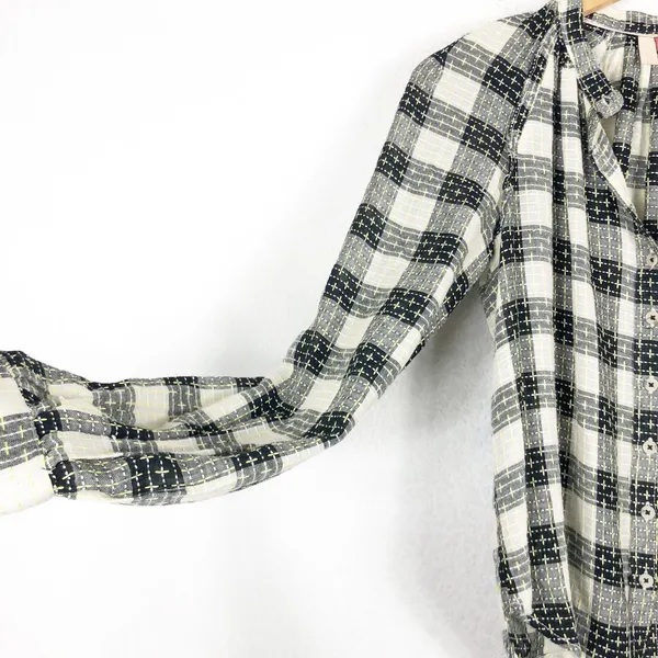 Anthropologie Pilcro Breezy Plaid Buttondown Top XS Check Textured Grunge Emo - Image 9